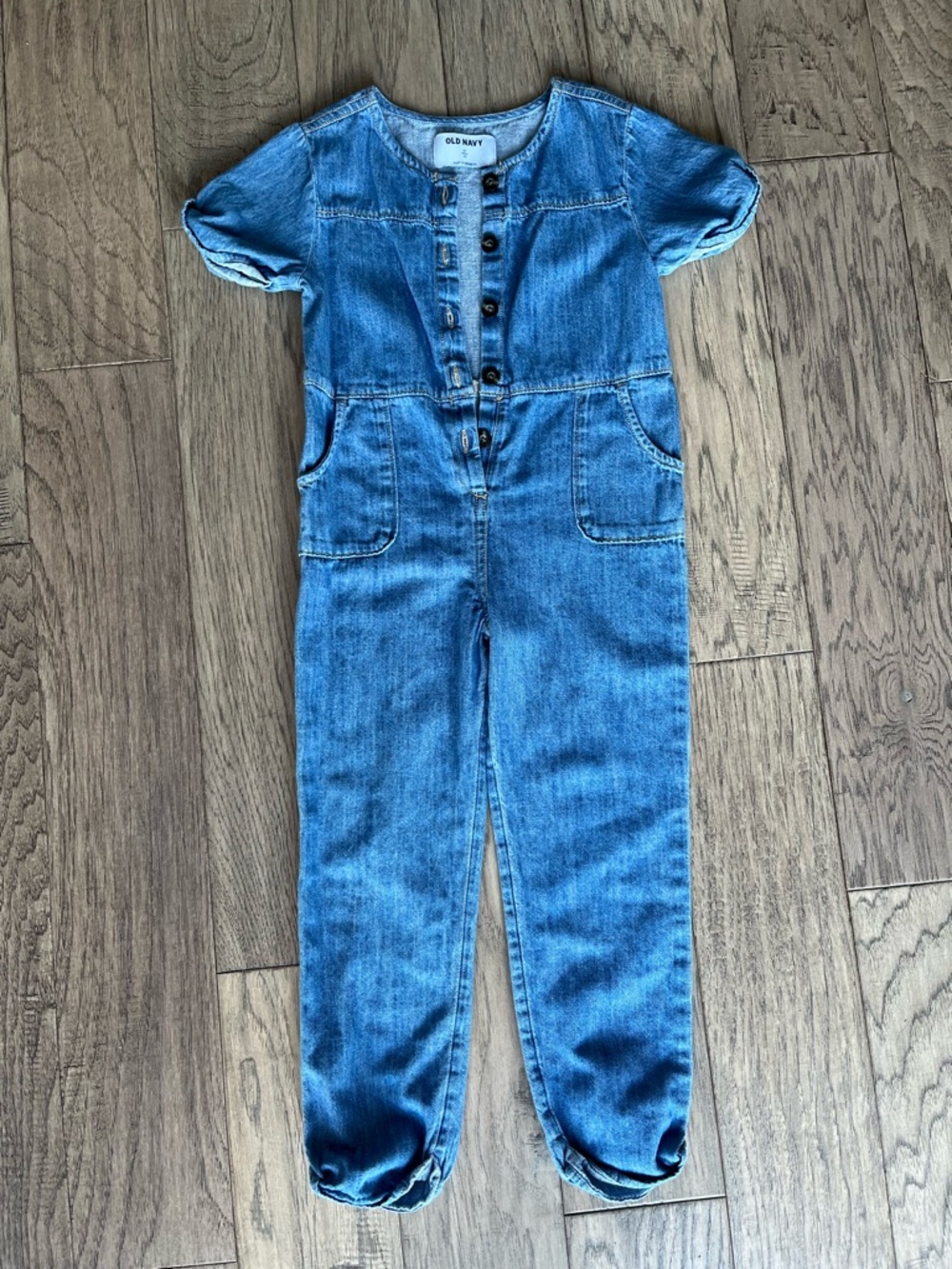 Old Navy Blue Denim Short-Sleeve Kids One-Piece Jumpsuit